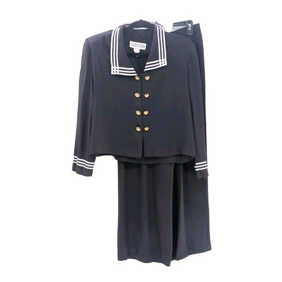 Jessica Howard 2 Piece Navy Sailor Blazer Wide Leg Pant Set Size 10 30x26 - Picture 1 of 14